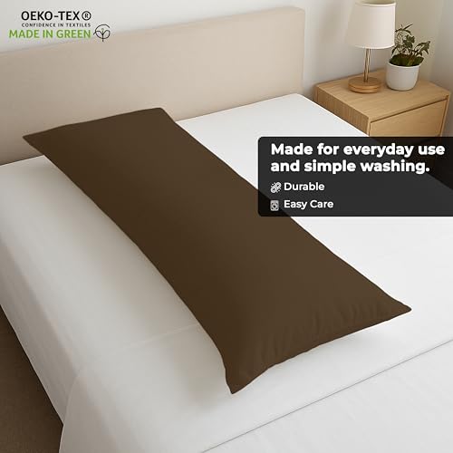Image of ROYALE LINENS Body Pillow Cover - Double Brushed 1800 Microfiber - 20 inchx54 inch with Hidden Zipper Closure - Wrinkle & Fade Resistant - Super Soft Body Pillowcase 2 Pack (Chocolate, Pack of 2)