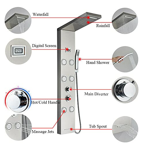 Stainless Steel Rainfall Shower Panel Tower Massage System Waterfall Bathtub Nozzle miniatura 3