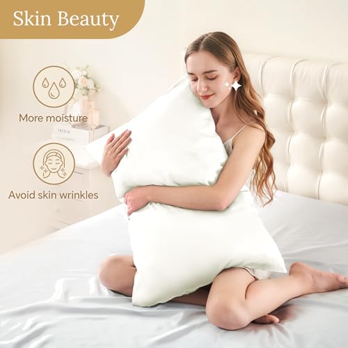 Image of INFIIXSO Silk Pillow Cases 2 Pack Standard Size, Ultra Smooth & Soft Mulberry Silk Pillow Case for Hair and Skin, Breathable Cooling Silk Pillowcase with Hidden Zipper (Cream, 20x26 Inches)