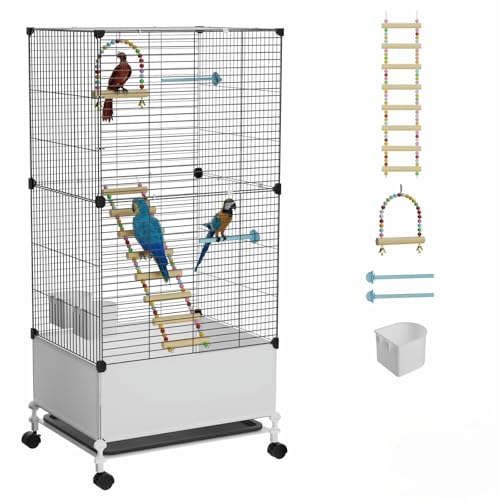 STILLCOVE Big Flight Bird Cage, Black Parakeet Cages with Rolling Stand & Wheels, Wide Birdcage for Parrots Cockatiels Conure Budgie Canary Finch Lovebird