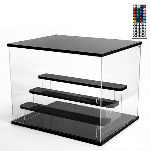 Acryl Vitrine - Transparente Acrylvitrine mit Beleuchtete -40 x 30 x 30 cm Modern Acryl Display Box mit 9 Farbige Einstellbare Hintergrundbeleuchtung LED Display für Figuren| Modelle| Sammlerstücke