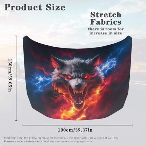 Image of Car Hood Cover Protector 59x39 Inch Stretchable Car Hood Wraps Lightning Flame Wolf Design Waterproof Automotive Accessories for Most Sedans SUV Trucks Minivan