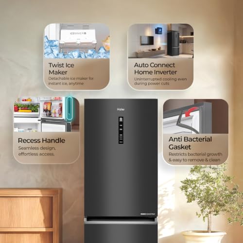Image of Haier 325 L 2 Star Frost Free Triple Inverter Double Door Bottom Mount Refrigerator, Digital Touch Display & 2X Bigger Fresh Storage (HEB-332GBA-P, GE Black, 14 In 1 Convertible Modes, 2026 Model)