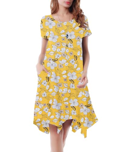 Image of Women Casual Loose Soft Crewneck Short Sleeve Pockets Swing T-Shirt Dress