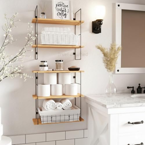 Image of Wall Mounted Floating Shelves for Bedroom, Living Room, Kitchen, Bathroom Wooden Shelf with Metal Brackets, Rustic Decorative Rack, Books & Storage - Real Australian Pine Wood(NOT MDF)