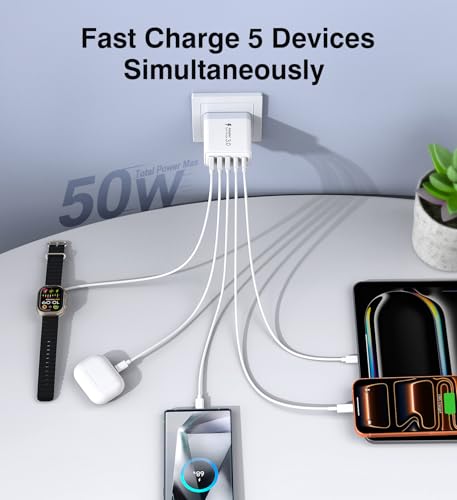 Image of 2Pack USB C Fast Charger Block, 60W 5-Port USBC Wall Charger Plug Adapter | PD20W USB-C & QC 3.0 USB-A Multiport Charging Block Cubes Power Adapter for iPhone 17 /16 /15 /14 /13 Pro Max,iPad Pro,Galaxy S26