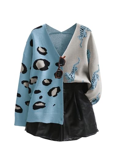 WDIRARA Women's Leopard Tiger Print Cardigan V Neck Long Sleeve