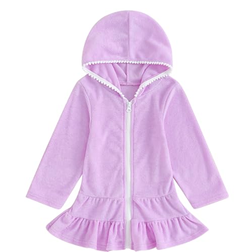 Image of Mubineo Toddler Girl Long Sleeve Swimsuit Beach Dress Cute Cover Ups Ruffle Bathing Suit Cover Up Kimono Kids Swimwear