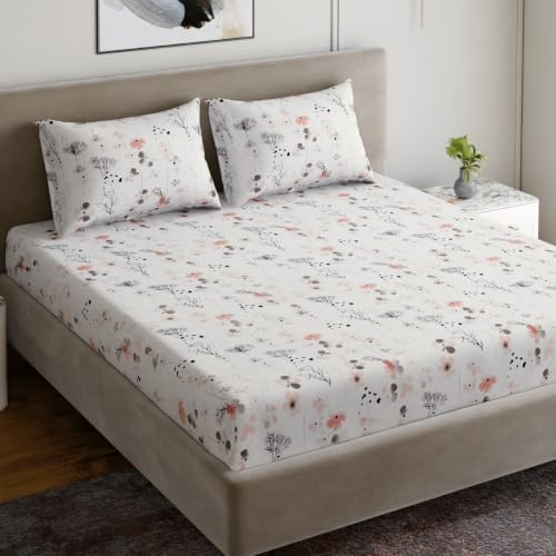 Image of Dreamscape Microfibre Wrinkle & Fade Resistant Double Bedsheet with 2 Pillow Covers - (Size 87 x 94 inches, TC, Colour - White)