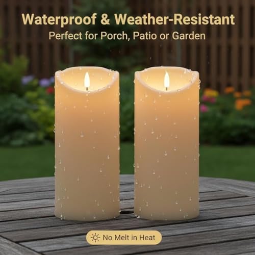 Image of ANGELLOONG 12 inchX4 inch Flameless Candles with Remote, Set of 2 Waterproof Outdoor Battery Operated Pillar Candles with Timer, LED Candles Flickering for Lanterns, Porch, Patio Decor