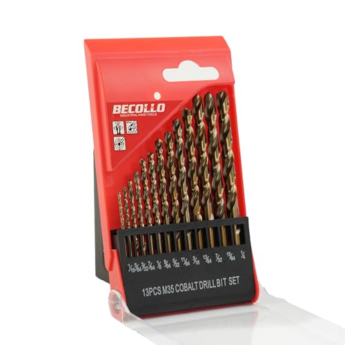 Image of BECOLLO 13PCS (1/16"-1/4") Cobalt Drill Bit Set, M35 Jobber Length Twist Drill Bits,Suitable for Drilling in Hard Metal, Stainless Steel, Cast Iron