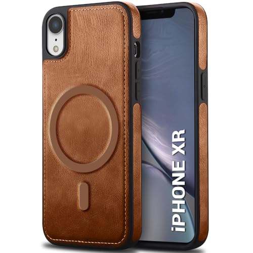 Image of TheGiftKart Genuine Leather Finish Back Cover Case for iPhone XR | Shockproof Design | Raised Edges for Camera & Screen Protection | Stunning Minimalist Design Cover (MagSafe Compatible, Brown)