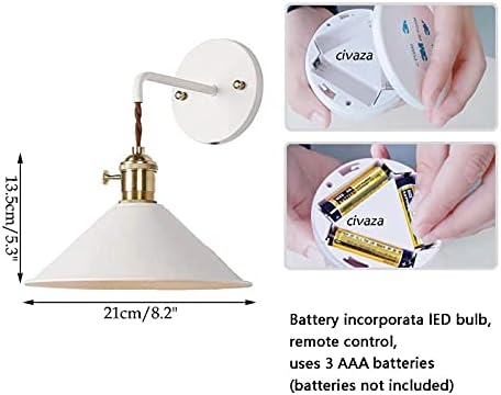 GLING 2 pack Vintage Industrial Dimmable Wall Light, Led Remote Control Battery Operated Indoor Wireless White Wall Sconce Light Fixture for Galleries Aisle Kitchen Loft Coffee Bar