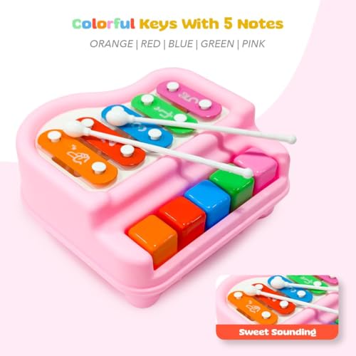 Image of 2-in-1 Piano & Xylophone Small Musical Toy for Kids, Colorful 5-Note Keys with Drumsticks, Battery-Free Musical Instrument Toy for Baby and Toddlers Ages 3+ Years (Paw Patrol)