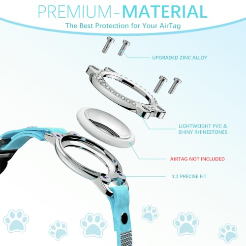 Image of AirTag Cat Collar Breakaway, Rhinestone Collars with Air Tag Holder, Blue