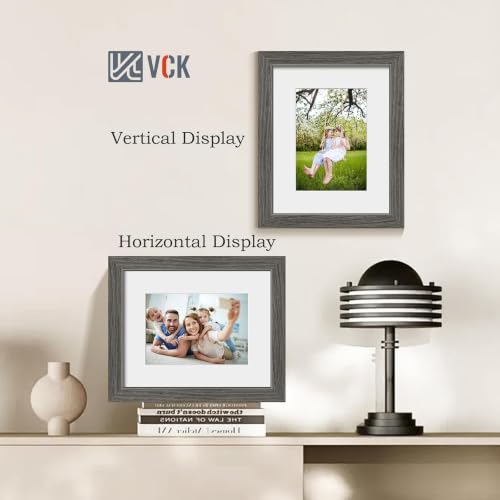 Image of VCK 8x10 Picture Frame 5 Pack, Grey Wood, 5x7 Mat, Glass, for Photo Print