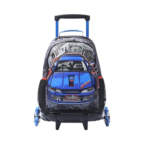TOTTO - Mochila Escolar con Ruedas, Modelo Racing L, Mochila Grande, Capacidad 25 L, 2 Compartimentos, 2 Bolsillos Botella, Protección en la Base, Sistema de 3 Ruedas, Correas Ajustables, Color Gris