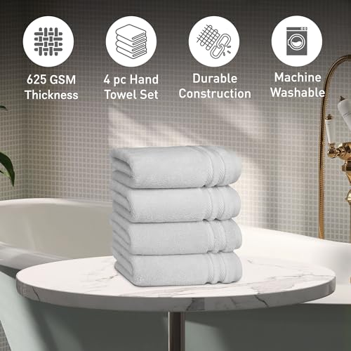 Image of MYTRIDENT Hand Towels Set of 4 Cotton | Finesse Collection | 40 cm x 60 cm | Kitchen Hand Towel | 625 GSM, Zero-Twist, Luxuriously Soft, 100% Cotton - Grey