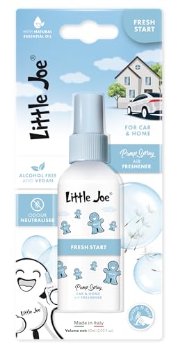 Little Joe Perfumador en Spray de 60 ml Aroma Fresh Start con Aceites Esenciales naturales. Sin alcohol y Vegano. Larga duración. Perfecto para Coche, Hogar y Oficin