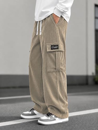 Image of GURIK Men's Cargo Pants, Casual Loose Fit Joggers with 6 Pockets