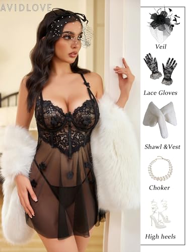 Avidlove Lace Lingerie for Woman Mesh Babydoll Lingeries Sexy Baby Doll Sleepwear Lace Chemise Boudoir Outfits S-XXL4
