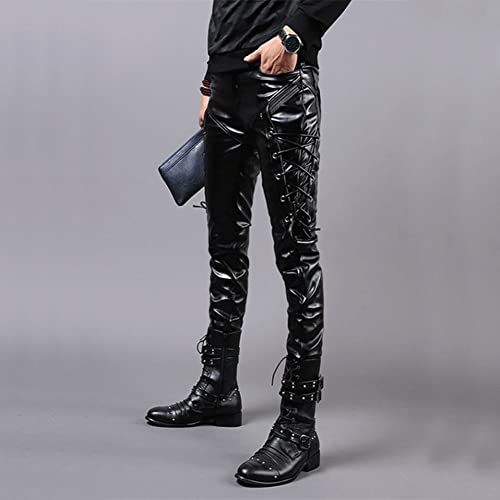 Mannen Pleather Pants Skinny Lace Up Party Stage Slanke en comfortabele Faux Pu Leren broeken ! (Color : C149, Size : 30) - Afbeelding 3