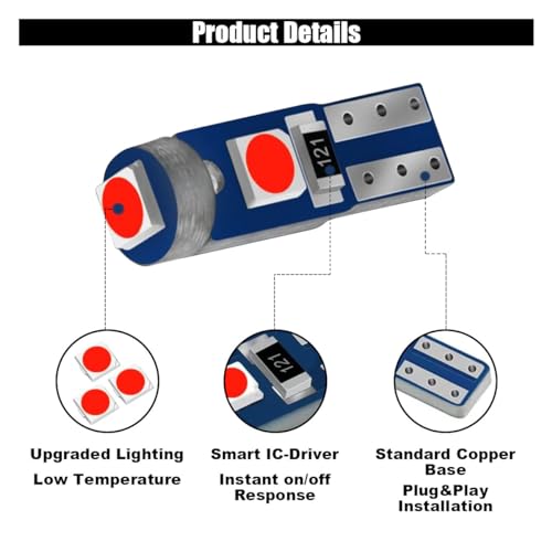 Image of GLSOWEE T5 LED Bulbs, 74 73 37 2721 LED Bulb 12 Volt Replacement, Red | 3030 SMD Bright Canbus Error-Free, Fit for Auto Car Gauge Cluster Dashboard Light Bulb Instrument Panel Indicator Lights Lamp