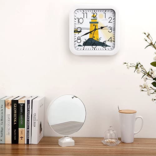 Horloge Murale Carrée Phare Décorative Style Maritime Unique avec Grands Chiffres - 5