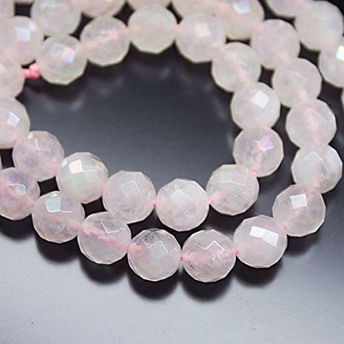 Mystic Pink Rose Quartz Faceted Round Ball Gemstone Loose Beads Strand 18