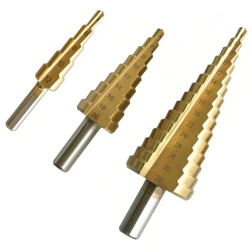 DEANKEJI Broca Escalonada para Metal, 3 Piezas Broca Conica, 4 mm a 12/20/32 mm Brocas Cónicas Vástago Triangular, Acero para Rodamientos, Resistente y Duradero, para Metal, Plástico, Madera