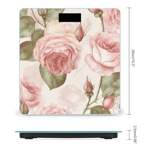 Báscula digital de baño rosa con diseño de rosas miniatura 2