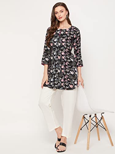 Image of Tissu Women's Green & Pink Floral Printed Kurti