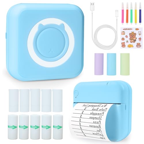 Mini Impresora para Movil, Impresora Fotográfica,Impresora Bluetooth termica con 13 Rollos de Pape,Impresora portatil inalambrica para Lista Fotos Nota,Impresora Pegatinas para iOS y Android - Azul