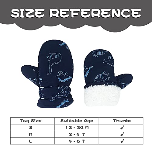 Uttpll Lined Fleece Toddler Mittens Waterproof Infant Baby Toddler Kids Winter Mittnes Warm Ski Snow Gloves For Boys Girls Dinosaur Blue 6-24 Months #TOP4