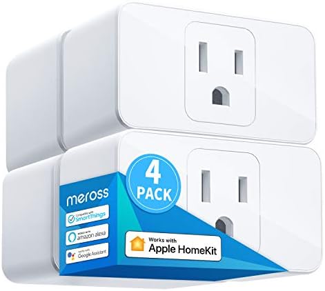 Meross Smart Plug Mini, 15A & Reliable Wi-Fi, Support Apple HomeKit, Siri, Alexa, Echo, Google Assistant and Nest Hub, App Control, Timer, No Hub Needed, 2.4G WiFi Only, 4 Pack