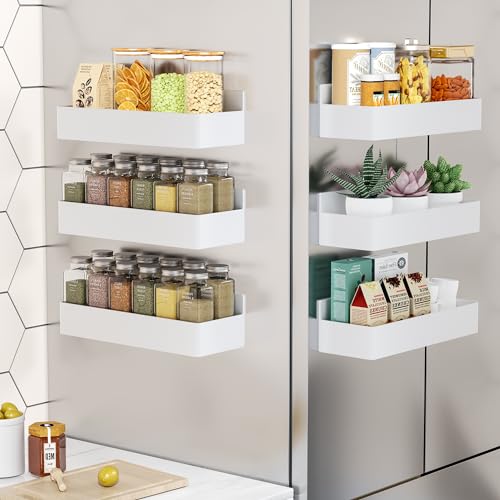 Image of Mystozer Magnetic Spice Rack for Refrigerator, Kitchen Organizer and Storage Shelf, White (6 Pack)…