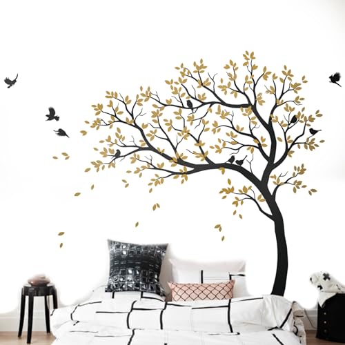 Vinilo decorativo grande árbol con pájaros removible miniatura 2