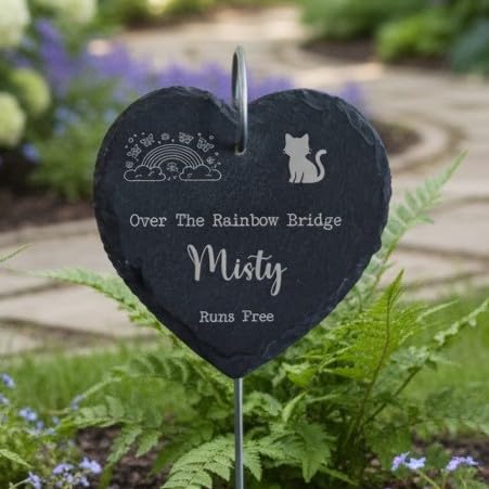 Customised Print Personalised Pet Memorial Slate Plaque with Hook Stake, Customise Pets Name, Dates and Personal Message.