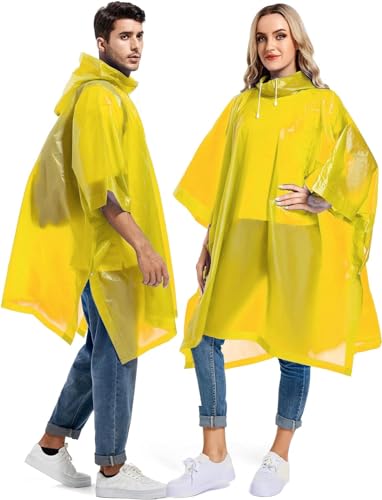 Image of Allextreme EVA Poncho Raincoat Transparent Hooded Water Resistant Rain Jacket with Sleeves for Women Men Camping Rainy Season Travel (Yellow)