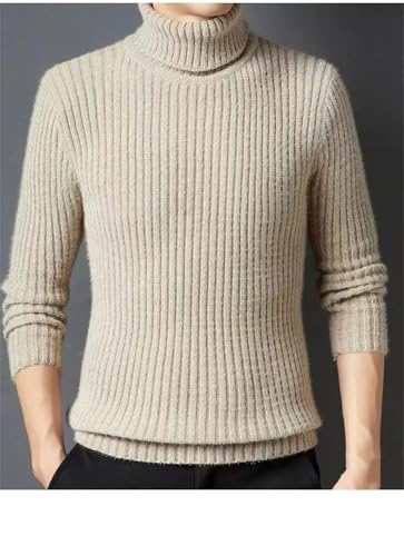 Men's High Neck Sweater Solid Braid Patchwork Long Sleeved Casual Knit Top3