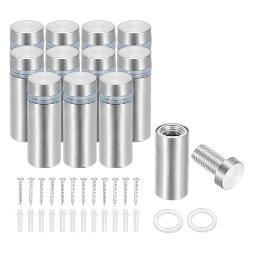 Image of PATIKIL 1 /2 inch x 1.2 inch Standoff Screws, 12 Pack Stainless Steel Wall Mount Sign Standoffs Mounting Hardware Advertising Nail for Hanging Acrylic Picture Frame, Silver