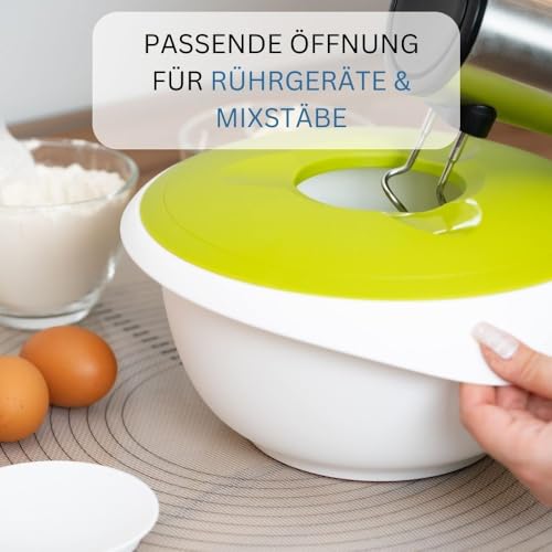Foto von Westmark Backschüssel 3,5l - inkl. Ausgießer - zweiteiliger Deckel - BPA-freie, rutsch- & spülmaschinenfeste Rührschüssel (apfelgrün/weiß)