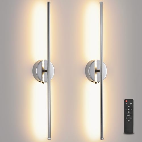 Image of Battery Operated wall Sconce Set of 2, Chrome 27.5 inch LED USB Rechargeable dimmable wall Sconce with Remote Control, Rotate 350 for Living Room, Bedroom, Hallway and scones Lighting