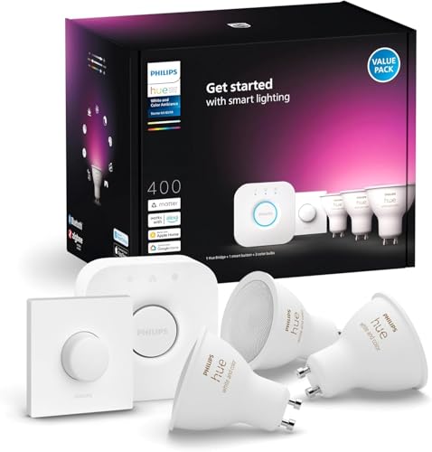 Philips Hue White & Color Ambiance Kit de Démarrage, lot de 2 ampoules connectées E27 75W, 1100 Lumens, Pont et télécommande, Contrôle Bluetooth,...