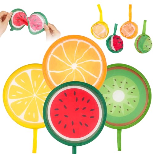 Ventilador plegable, 4 piezas de abanico plegable de mano, ventilador de frutas portátil con hermosos patrones, ventilador de mano plegable de verano para fiestas, bodas, refrigeración, juegos al aire