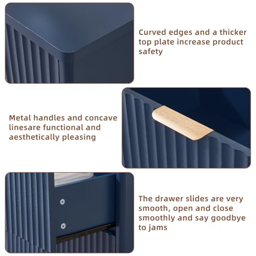 Image of LEYAOYAO Fluted 6 Drawers Dresser for Bedroom Set of 2, 42 inch Tall Modern Chest of Drawers with Metal Handle, Curved Profile Design,Wood Drawer Organizer for Bedroom, Living Room, Hallway,Blue