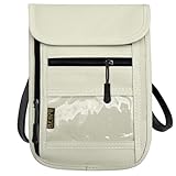 RFID Blocking Travel Neck Wallet Pouch and Passport Holder, Travel Neck Pouch Passport Holder for Women & Men - Beige