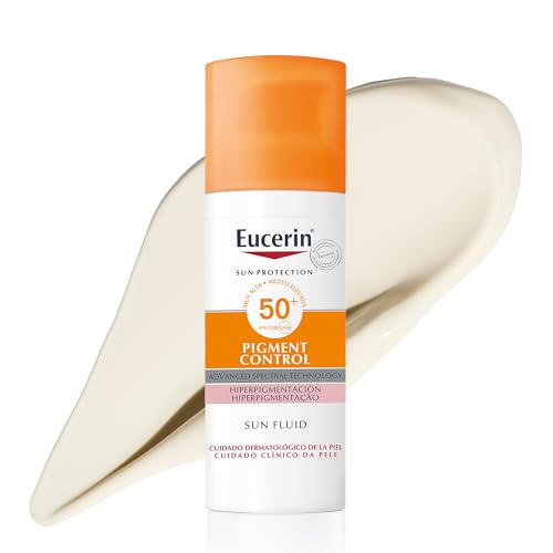 Eucerin Sun Face Pigment Control Fluid FPS 50+ (50 ml), crema facial solar FPS 50+ con filtros UVA/UVB, protección solar antimanchas y antipigmentación, crema de sol para todo tipo de pieles