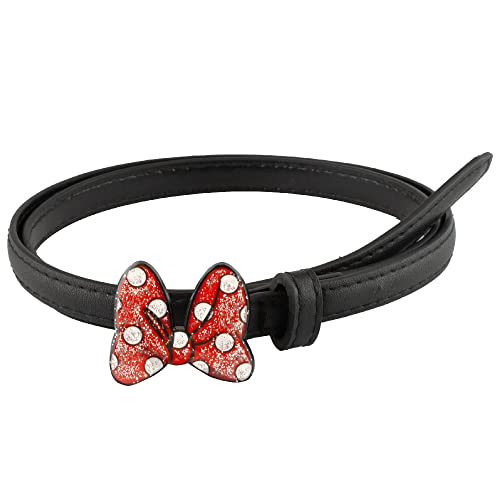Buckle-Down Girls' Disney, Minnie Mouse Glitter Bow, Black Vegan Patent Leather Belt