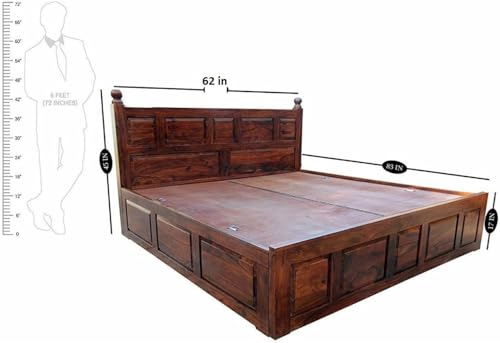 Image of A Beautiful Queen Size Bed,with Box Storage, Sheesham Wood Furniture, DIY(Do-It-Yourself) for Living Room, Polished (Bed 20)